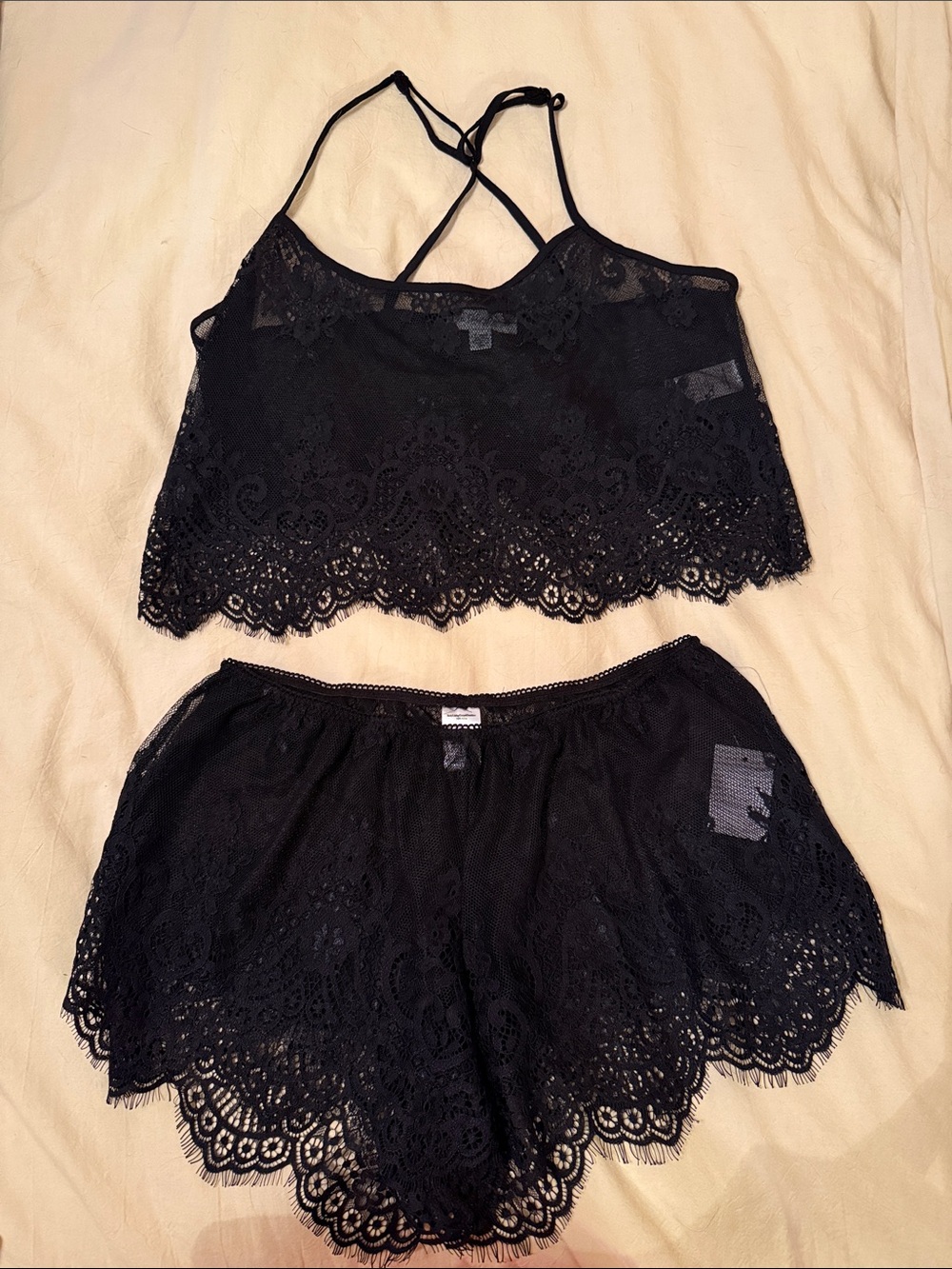 Women's Black Lace Camisole & Shorts Sleep Set